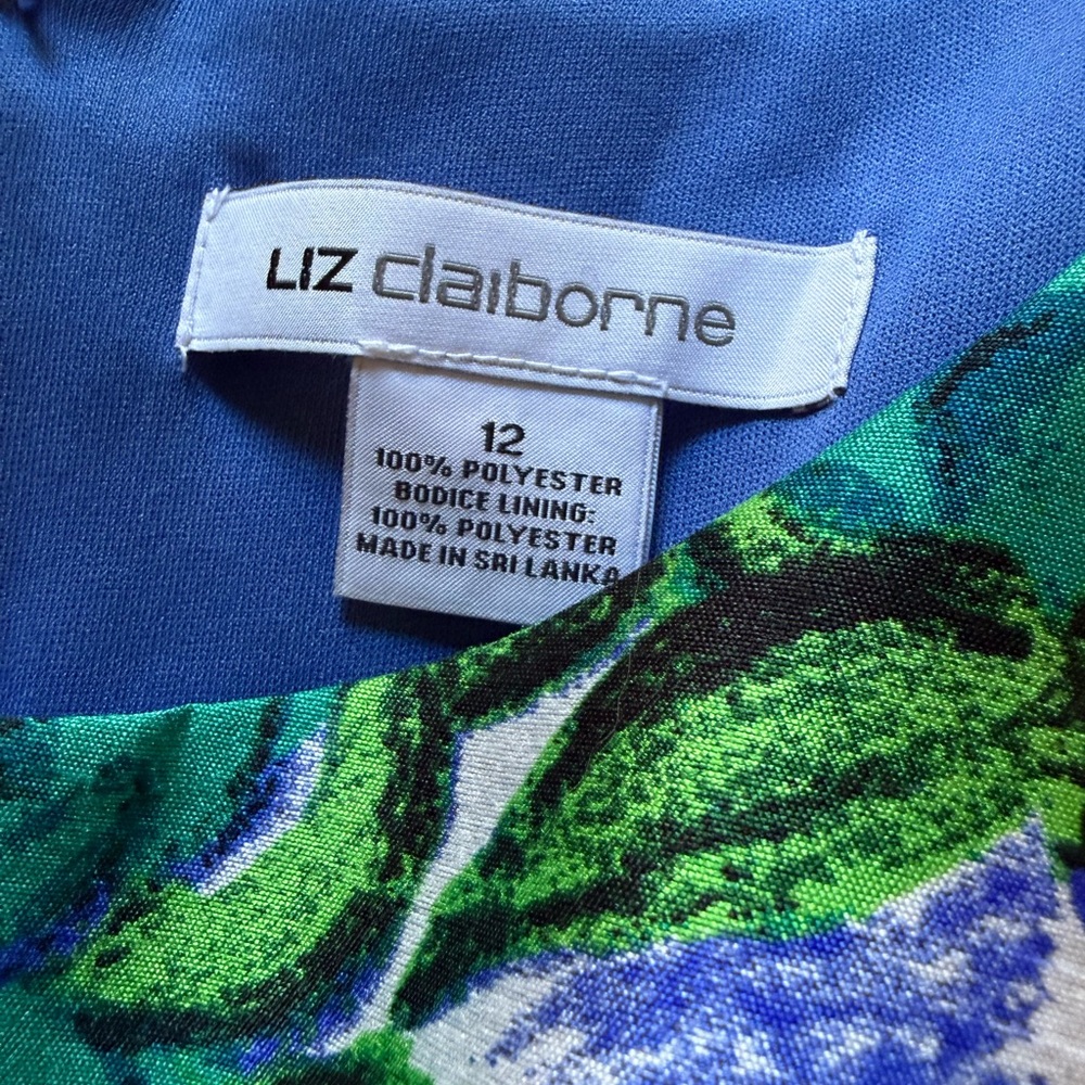 Liz Claiborne Green & Blue Floral Jacquard Fit & Flare Dress | Size 12 - Picture 6 of 12